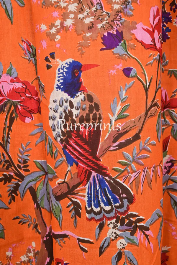 Coral_Orange_Bird_Paradise_Cotton_Curtain_Panels:_Boho_Chic_Drapes
