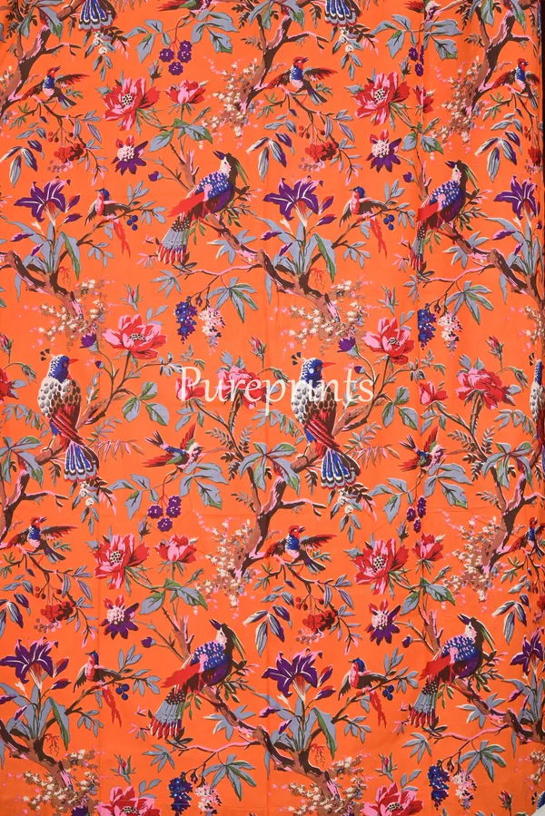 Coral_Orange_Bird_Paradise_Cotton_Curtain_Panels:_Boho_Chic_Drapes