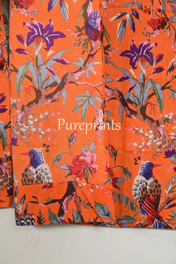 Coral_Orange_Bird_Paradise_Cotton_Curtain_Panels:_Boho_Chic_Drapes