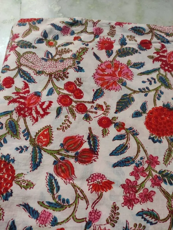 Hand_Block_Cotton_Print_Fabric:_Floral_Dressmaking_Material
