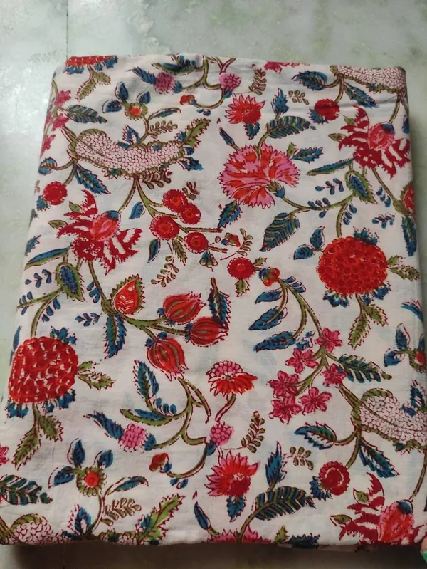 Hand_Block_Cotton_Print_Fabric:_Floral_Dressmaking_Material