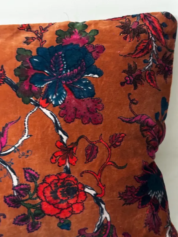 Floral_Velvet_Pillow_Cover:_Burnt_Orange_Rust_Accent_Pillow