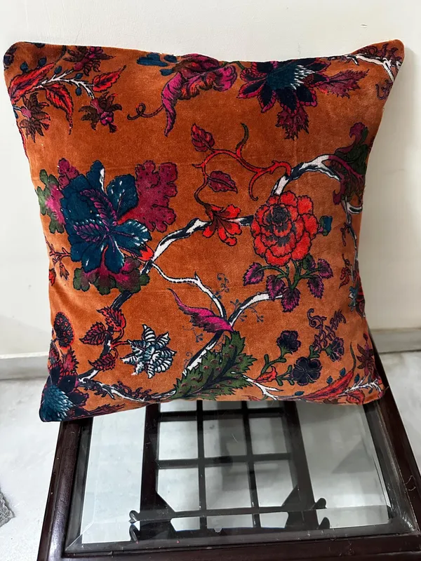 Floral_Velvet_Pillow_Cover:_Burnt_Orange_Rust_Accent_Pillow