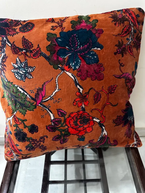 Floral_Velvet_Pillow_Cover:_Burnt_Orange_Rust_Accent_Pillow