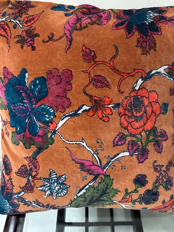 Floral_Velvet_Pillow_Cover:_Burnt_Orange_Rust_Accent_Pillow
