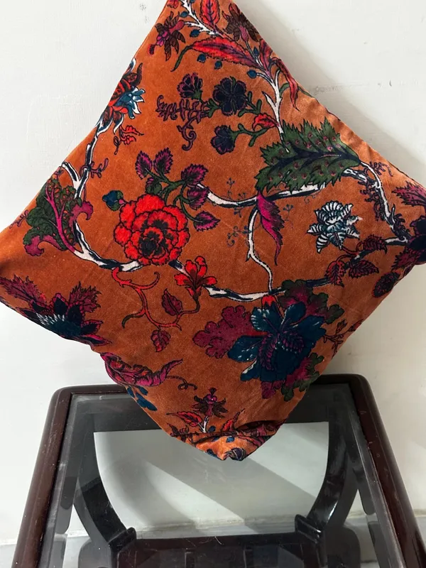 Floral_Velvet_Pillow_Cover:_Burnt_Orange_Rust_Accent_Pillow