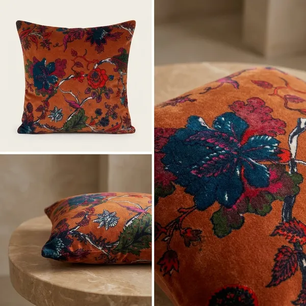 Floral_Velvet_Pillow_Cover:_Burnt_Orange_Rust_Accent_Pillow