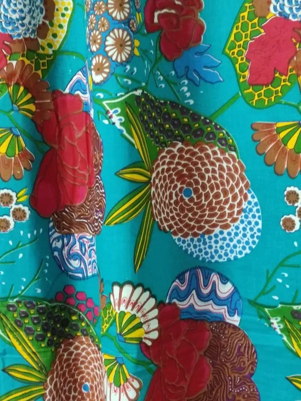 Teal_Blue_Floral_Print_Cotton_Curtain_Set:_Boho_Window_Drapes