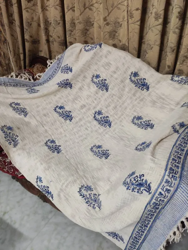 Hand_Woven_Mud_Cloth_Throw_Blanket:_Indigo_Floral_Print,_Boho_Tassels