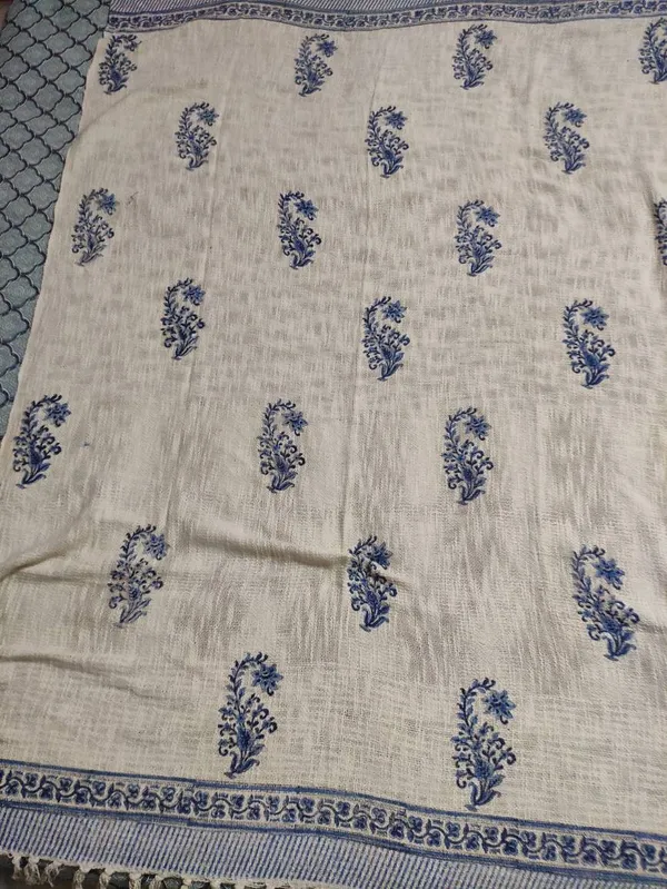 Hand_Woven_Mud_Cloth_Throw_Blanket:_Indigo_Floral_Print,_Boho_Tassels