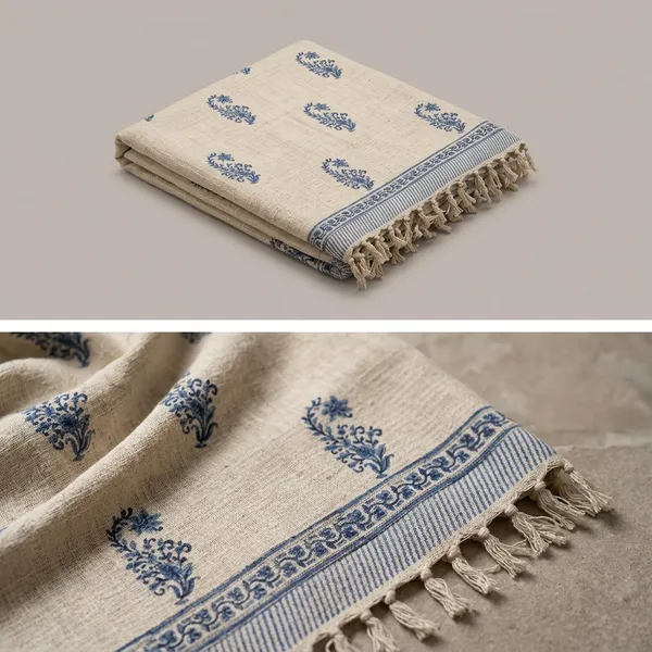 Hand_Woven_Mud_Cloth_Throw_Blanket:_Indigo_Floral_Print,_Boho_Tassels