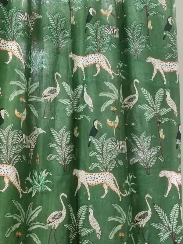 Tiger_Print_Cotton_Curtain_Set:_Green_Bohemian_Semi_Sheer_Drapes