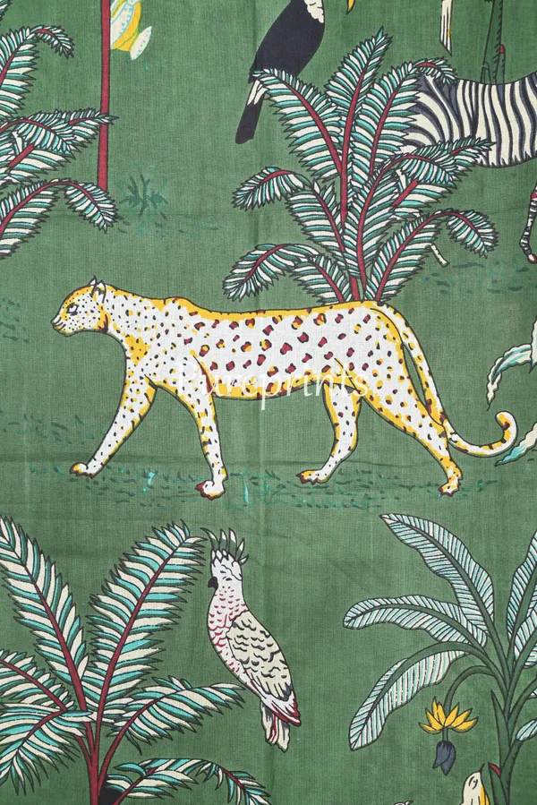 Tiger_Print_Cotton_Curtain_Set:_Green_Bohemian_Semi_Sheer_Drapes