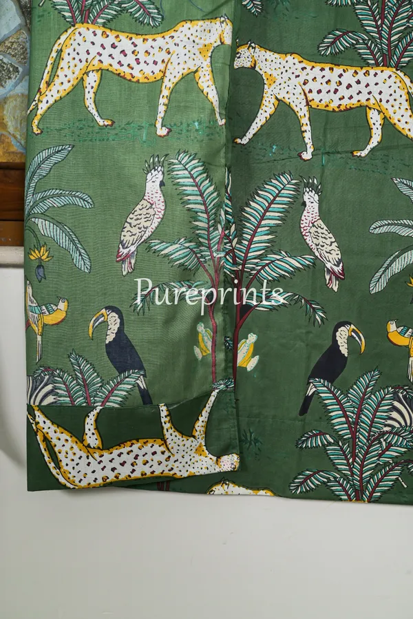 Tiger_Print_Cotton_Curtain_Set:_Green_Bohemian_Semi_Sheer_Drapes