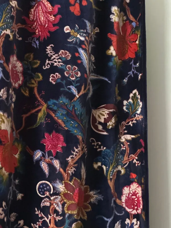 Floral_Cotton_Velvet_Curtain:_Ultra_Blue_Boho_Drapes,_Custom_Size