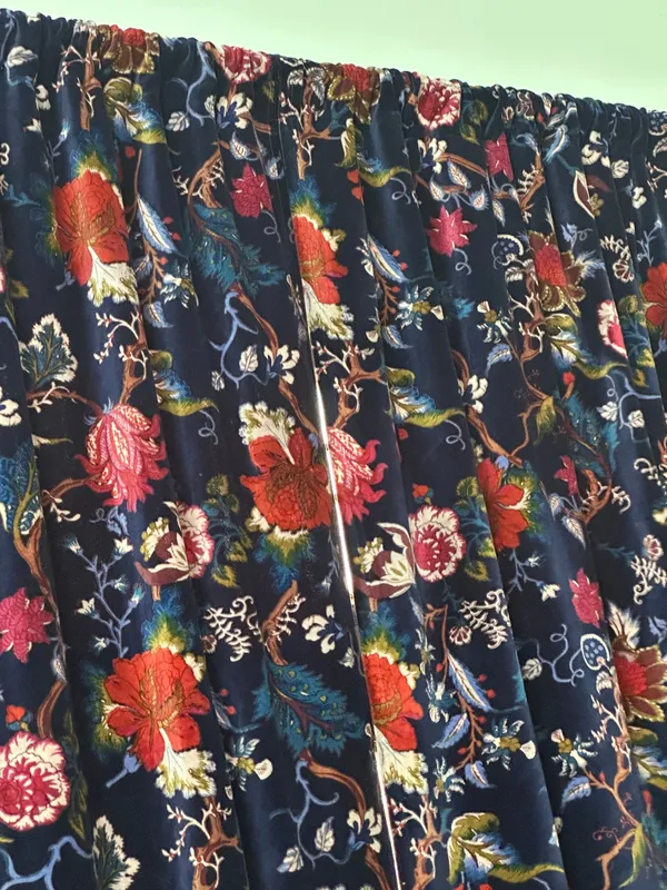 Floral_Cotton_Velvet_Curtain:_Ultra_Blue_Boho_Drapes,_Custom_Size