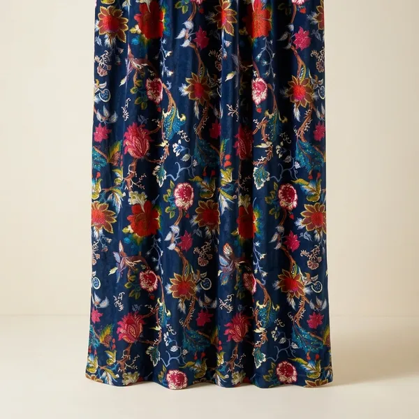 Floral_Cotton_Velvet_Curtain:_Ultra_Blue_Boho_Drapes,_Custom_Size