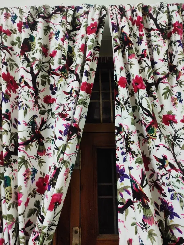 Vintage_Cotton_Velvet_Curtains:_Bird_Print_Boho_Drapes,_Set_Of_Two