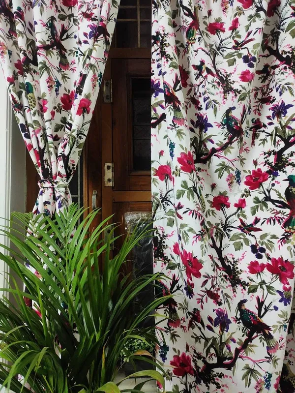 Vintage_Cotton_Velvet_Curtains:_Bird_Print_Boho_Drapes,_Set_Of_Two