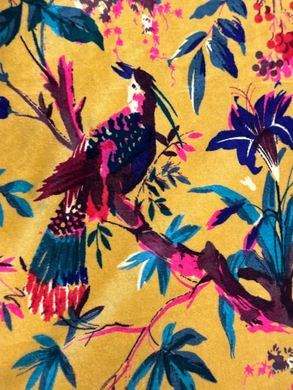 Hand_Printed_Cotton_Velvet_Fabric:_Mustard_Yellow_Floral_Upholstery,_Quilting_-_By_The_Yard
