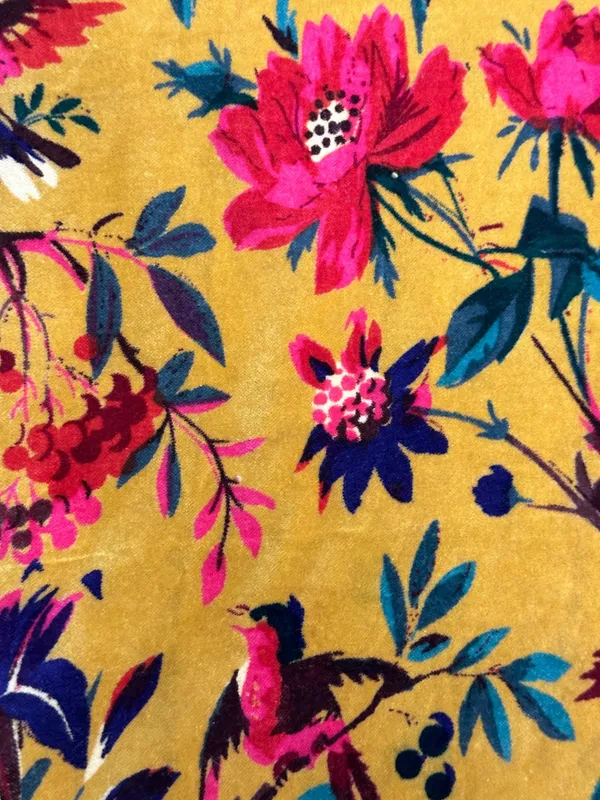 Hand_Printed_Cotton_Velvet_Fabric:_Mustard_Yellow_Floral_Upholstery,_Quilting_-_By_The_Yard