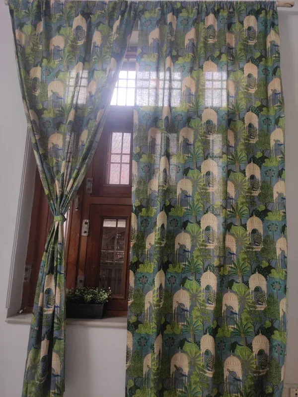 Indian_Heritage_Inspired_Semi_Sheer_Cotton_Curtains,_Set_Of_Two_Curtain,_Boho_Decor.