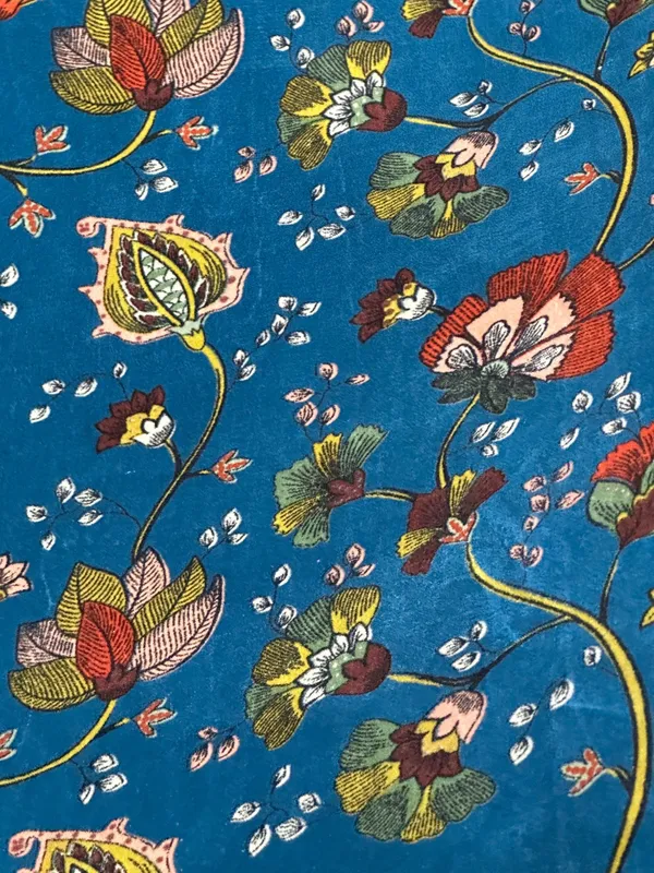 Hand_Printed_Cotton_Velvet_Fabric:_Teal_Floral_Upholstery,_Quilting_&_Decor