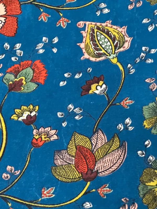 Hand_Printed_Cotton_Velvet_Fabric:_Teal_Floral_Upholstery,_Quilting_&_Decor