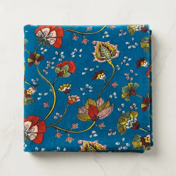Hand_Printed_Cotton_Velvet_Fabric:_Teal_Floral_Upholstery,_Quilting_&_Decor