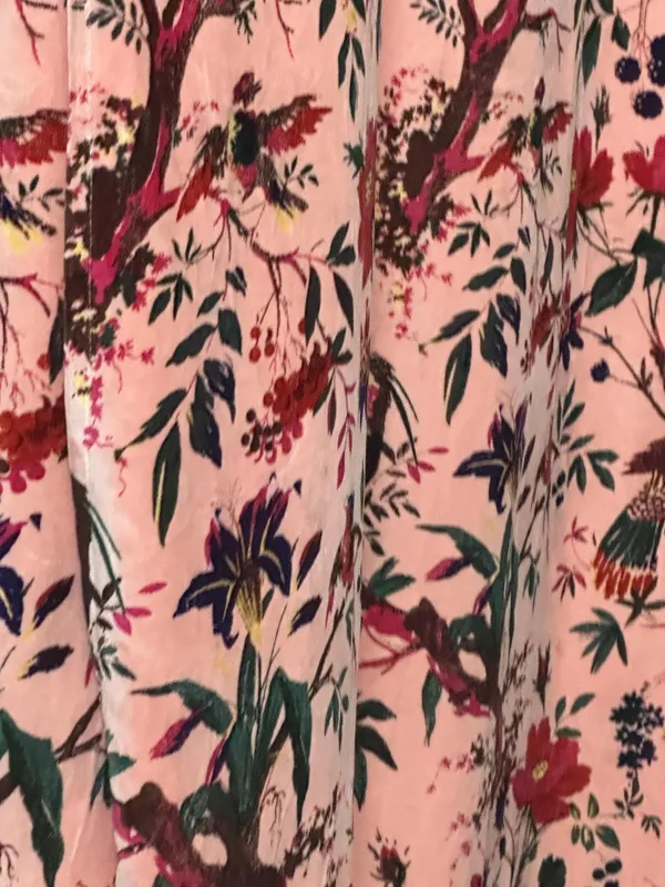Hand_Printed_Cotton_Velvet_Fabric:_Peach_Bird_Print,_Upholstery_&_Decor