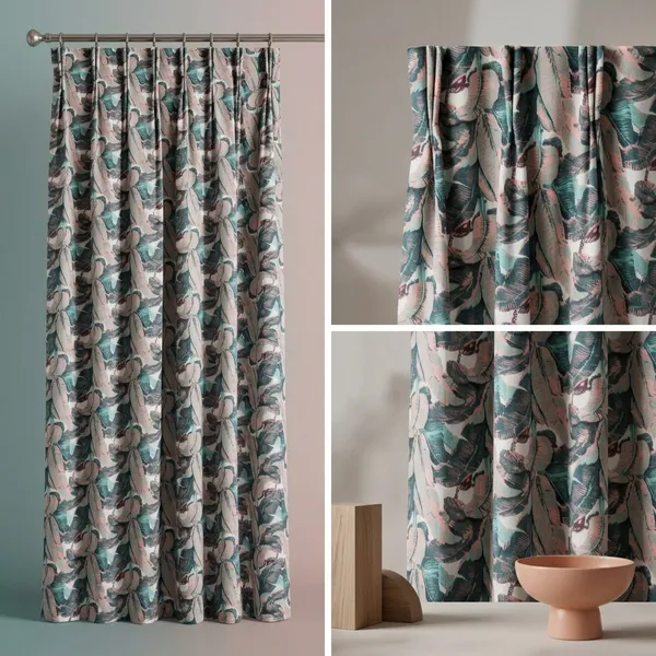 Tropical_Banana_Leaf_Cotton_Curtains:_Peach_&_Aqua_Semi_Sheer_Drapes