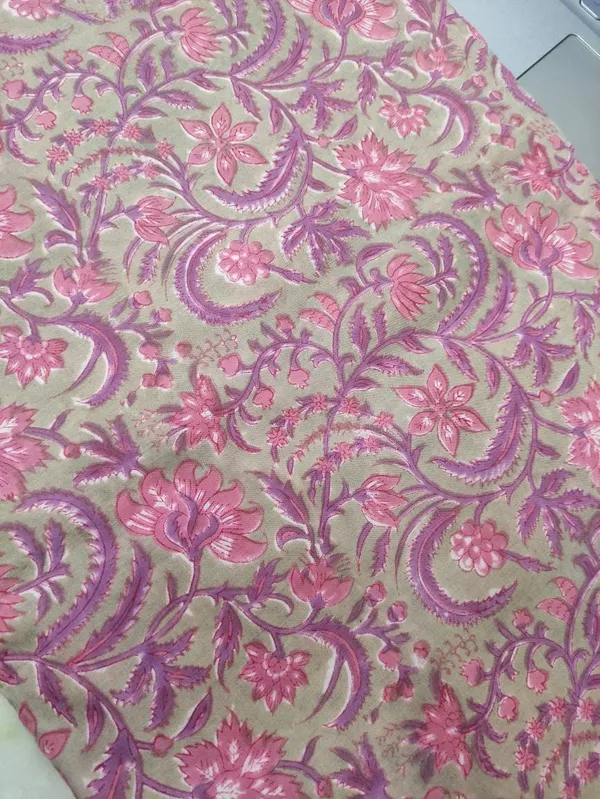 Hand_Block_Cotton_Fabric:_Dusty_Rose_Mughal_Floral_Print