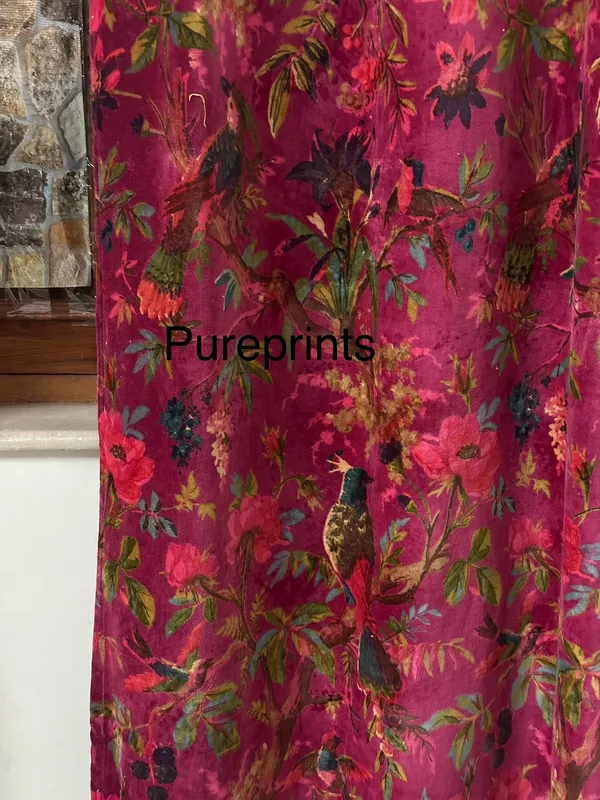 Vintage_Cotton_Velvet_Curtain:_Onion_Pink_Bird_Print_Boho_Drapes
