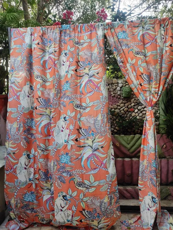 Tropical_Monkey_Print_Cotton_Curtain_Set:_Boho_Semi_Sheer_Drapes
