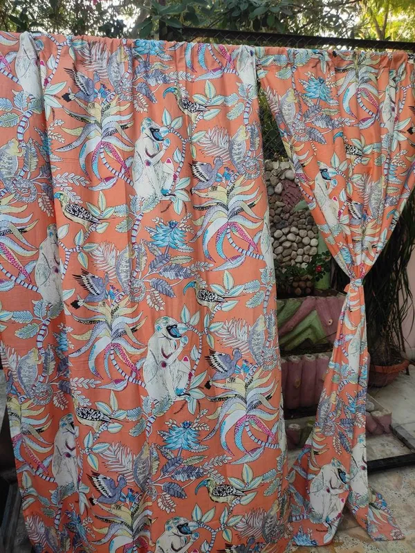 Tropical_Monkey_Print_Cotton_Curtain_Set:_Boho_Semi_Sheer_Drapes