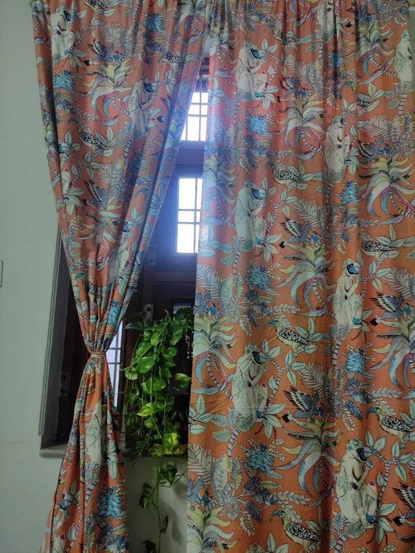 Tropical_Monkey_Print_Cotton_Curtain_Set:_Boho_Semi_Sheer_Drapes