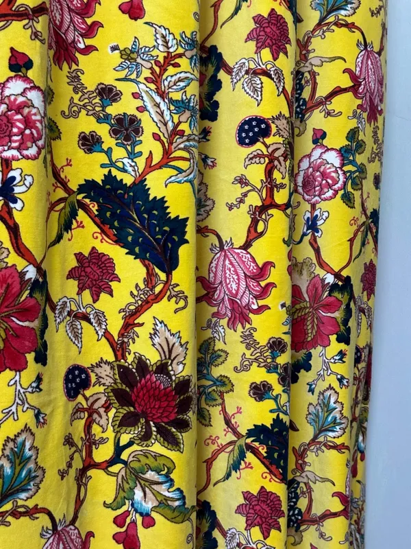 Floral_Cotton_Velvet_Curtain:_Sunshine_Yellow_Boho_Drapes