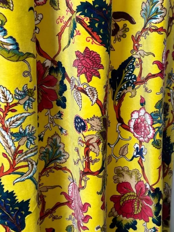 Floral_Cotton_Velvet_Curtain:_Sunshine_Yellow_Boho_Drapes