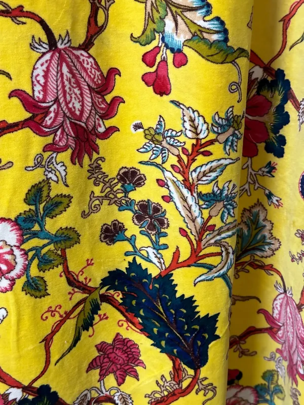 Floral_Cotton_Velvet_Curtain:_Sunshine_Yellow_Boho_Drapes