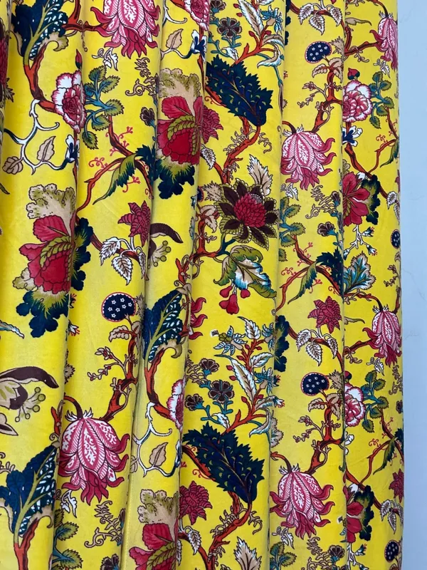 Floral_Cotton_Velvet_Curtain:_Sunshine_Yellow_Boho_Drapes