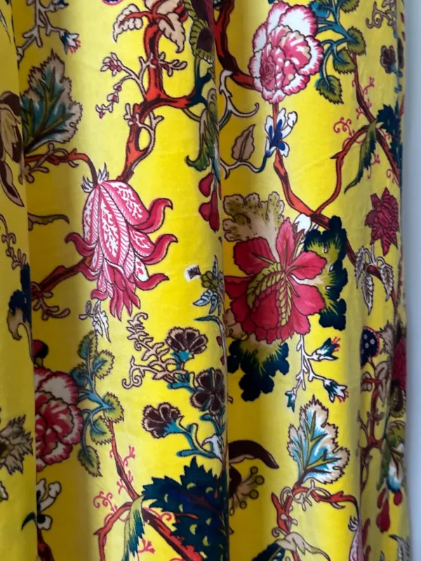 Floral_Cotton_Velvet_Curtain:_Sunshine_Yellow_Boho_Drapes