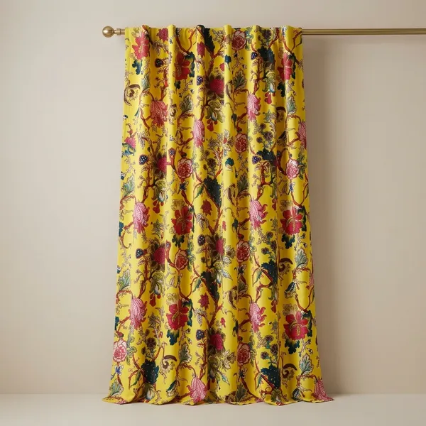 Floral_Cotton_Velvet_Curtain:_Sunshine_Yellow_Boho_Drapes
