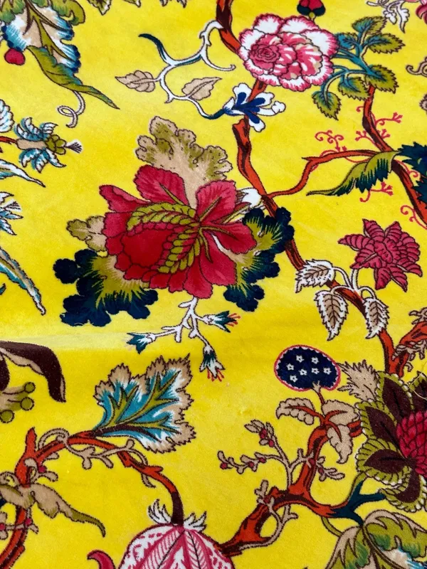 Hand_Printed_Cotton_Velvet_Fabric:_Sunshine_Yellow_Floral_Upholstery