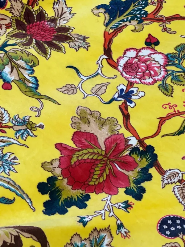 Hand_Printed_Cotton_Velvet_Fabric:_Sunshine_Yellow_Floral_Upholstery