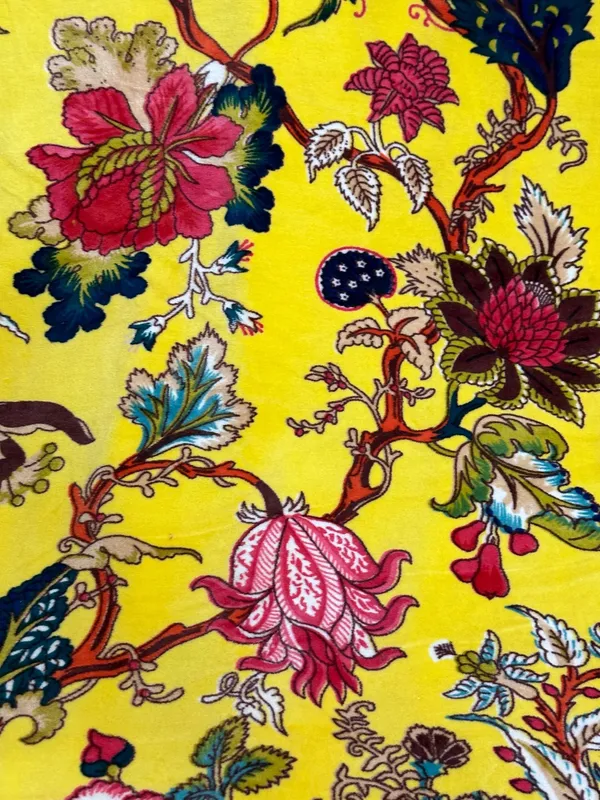 Hand_Printed_Cotton_Velvet_Fabric:_Sunshine_Yellow_Floral_Upholstery