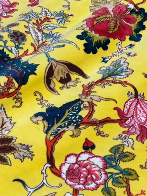 Hand_Printed_Cotton_Velvet_Fabric:_Sunshine_Yellow_Floral_Upholstery