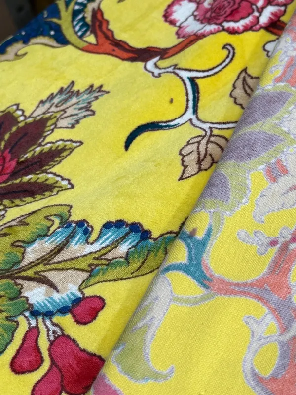 Hand_Printed_Cotton_Velvet_Fabric:_Sunshine_Yellow_Floral_Upholstery
