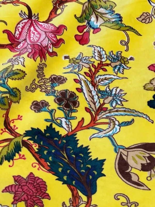 Hand_Printed_Cotton_Velvet_Fabric:_Sunshine_Yellow_Floral_Upholstery