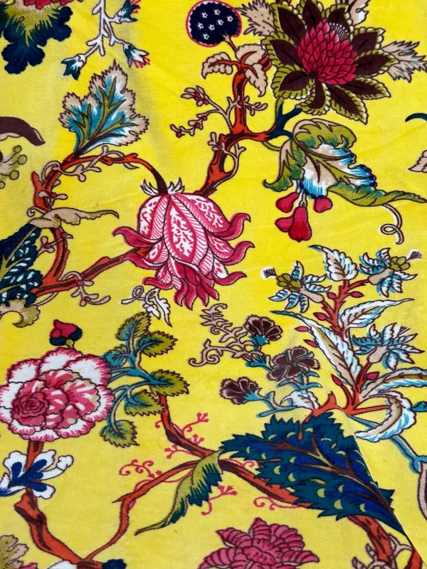 Hand_Printed_Cotton_Velvet_Fabric:_Sunshine_Yellow_Floral_Upholstery