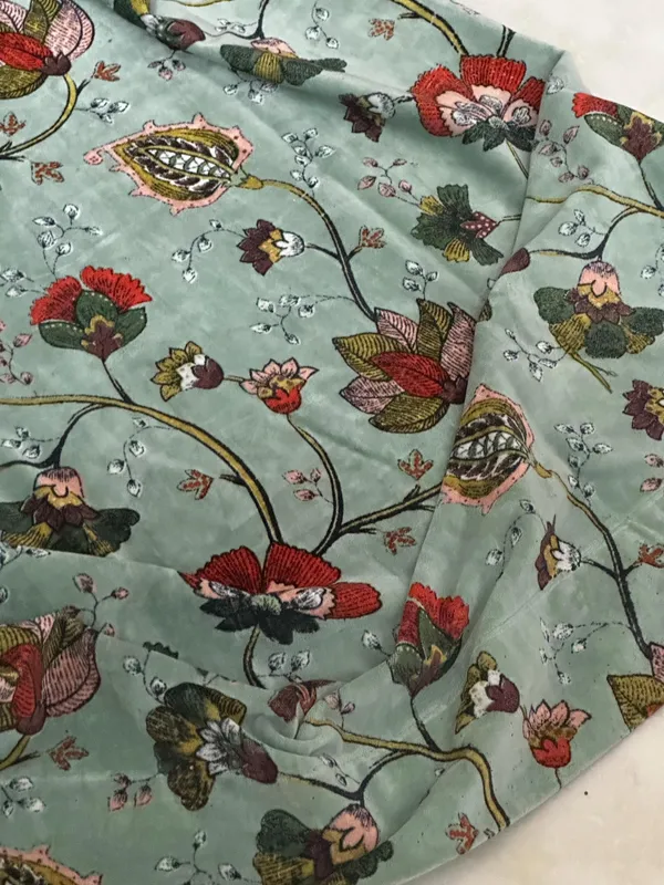 Floral_Print_Velvet_Curtain:_Light_Mint_Green/_See_Green_,_Custom_Size_Available